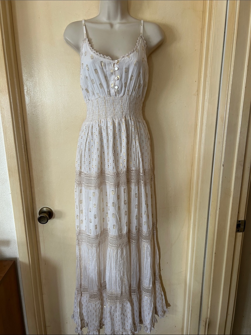 Me 2 Magic Boho Ivory and Gold Maxi Sundress size S